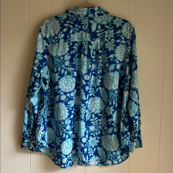 Talbots Plus Blue & White Casual Button Down Floral Beach Cotton Shirt Sz 1X - Picture 7 of 7